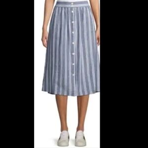 Max Studio stripe linen cotton blend midi skirt